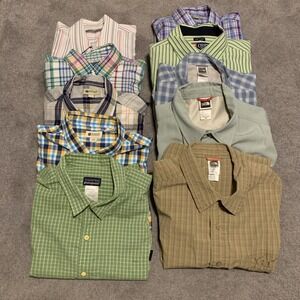 Lot of 10 Short Sleeve Button Down Shirts Assorted Designs Men's Size Large